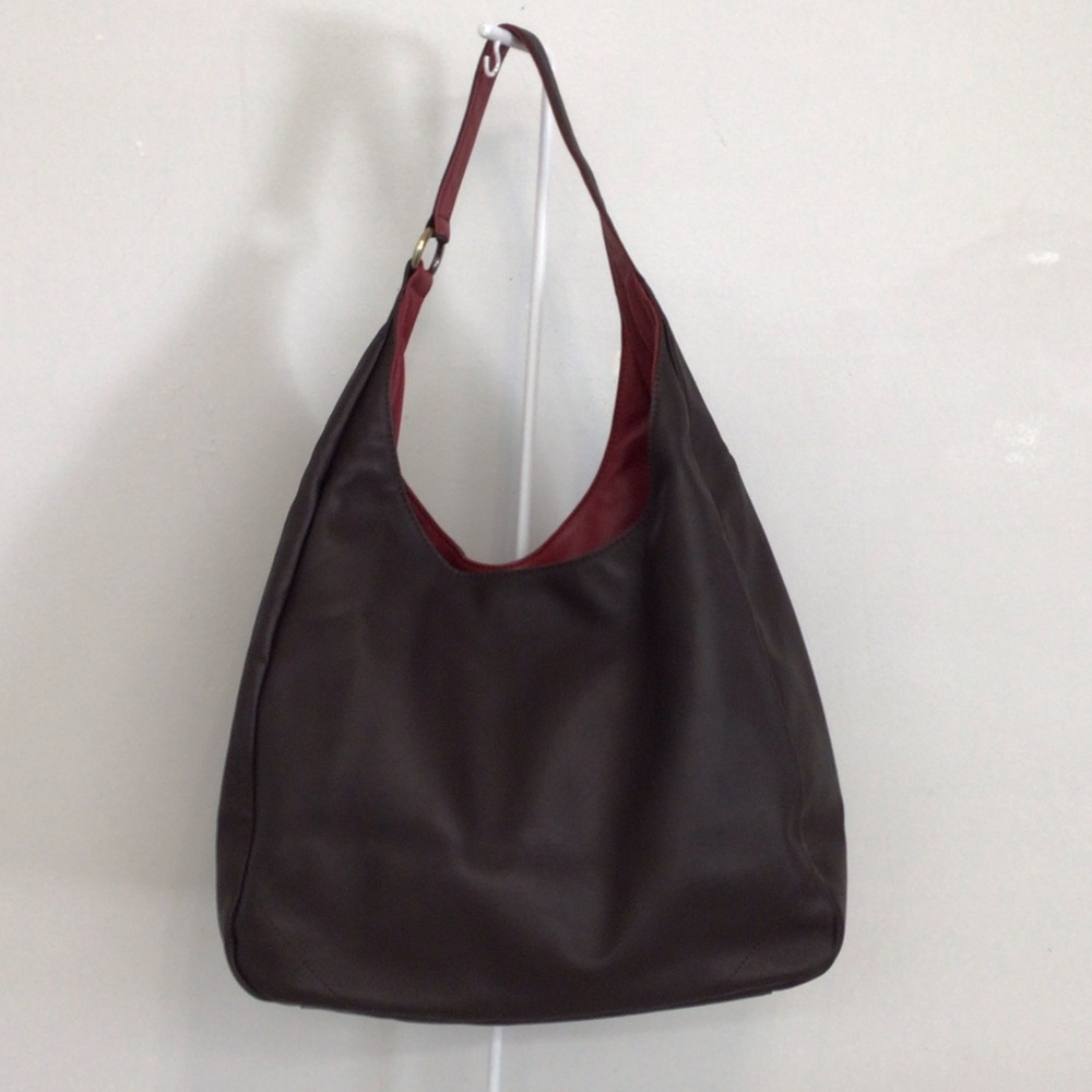 NAN LEATHER REVERSIBLE HOBO BAG RED AND BROWN NEW BEAUTIFUL LEATHER